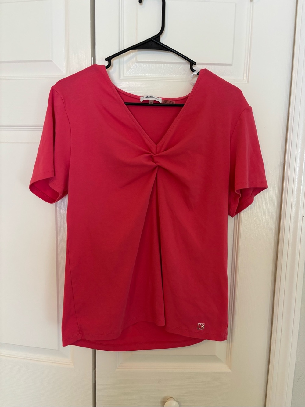 Women’s Twist-Front Short Sleeve Top - Pink Calvin Klein